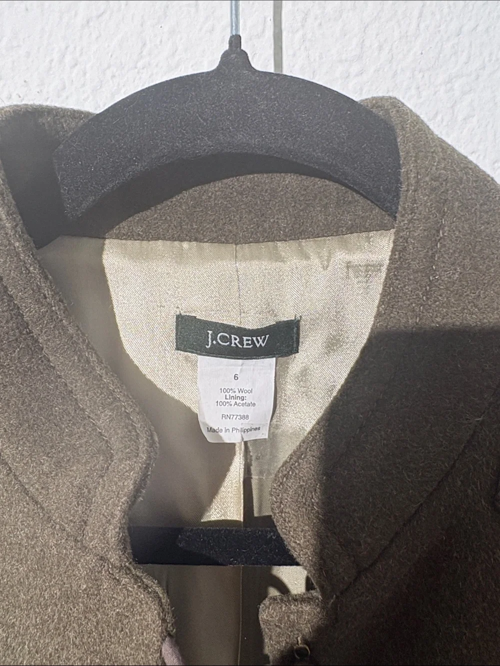 J. Crew 100% Wool Military Style Coat